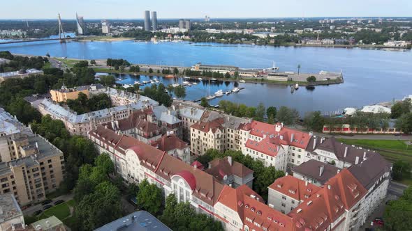 Riga city harbor aerial view