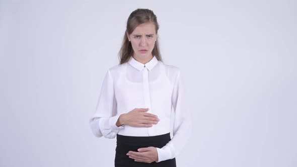 Young Sad Pregnant Businesswoman Giving Thumbs Down