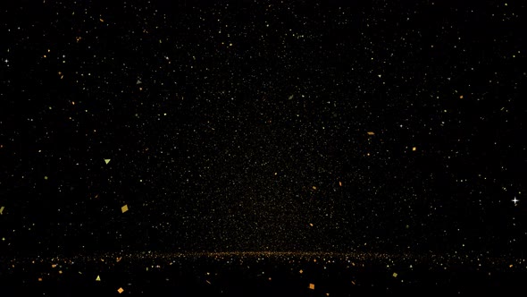 Moving through Golden Confetti Particles Background - 4K