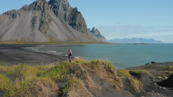 Epic Drone View of the Landscape in Stokksnes Iceland