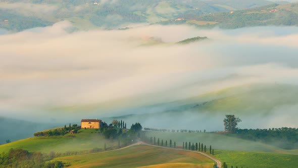 Tuscany Italy Foggy Landscape At Dawn