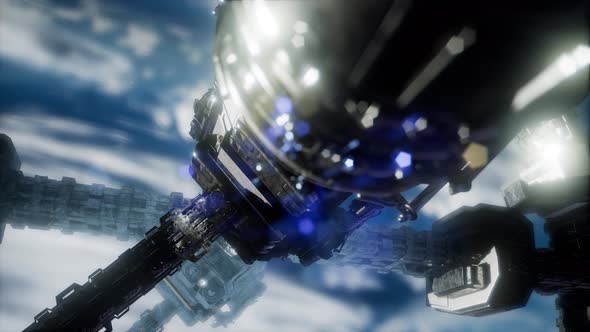 Highly Detailed Huge Spaceship Approaching To the Earth. alt