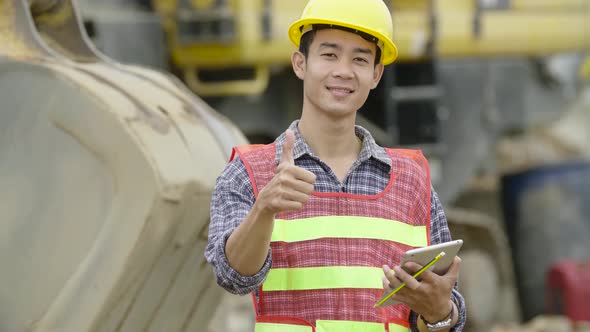 Construction Using A Tablet And Thumb Up