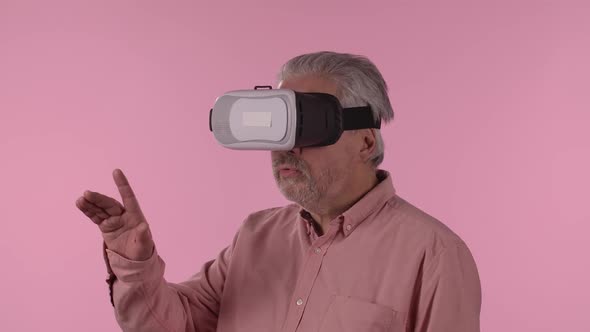 Portrait of an Elderly Man with Virtual Reality Headset or 3d Glasses