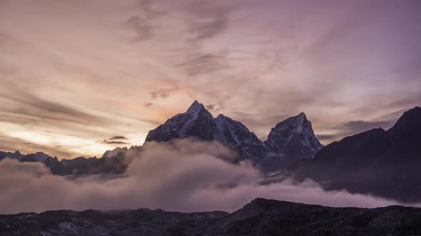 Taboche and Cholatse Mountains at Sunset. Himalaya, Nepal