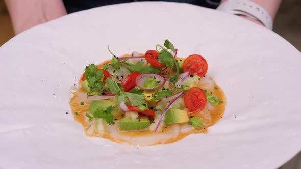 Steamed Scallop Ceviche White Fish with Salad and Tartar Sauce with Appliances