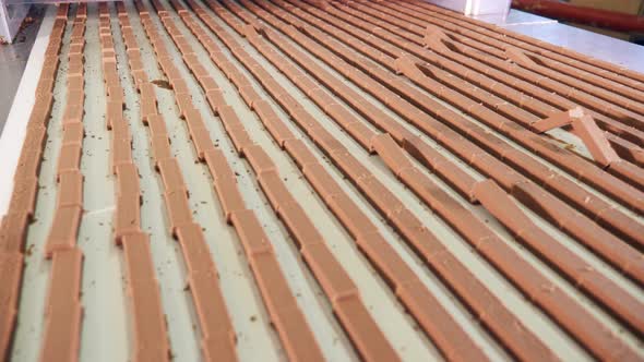 Chocolate Bars on the Moving Confectionery Conveyor