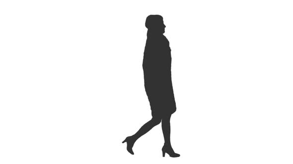 Silhouette of a Woman Walking on Transparent Background, Alpha Channel