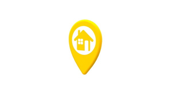Yellow 3D Map Pointer With House Icon V4