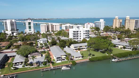 Aerial of the houses of Golden Gate Point in downtown Sarasota, Florida