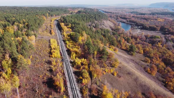 Aerial view of the left bank of the Volga river near the city of Samara.