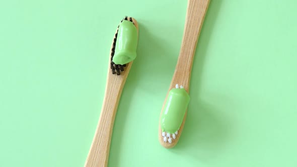 Bamboo Toothbrushes with Natural Toothpaste Rotating Top View