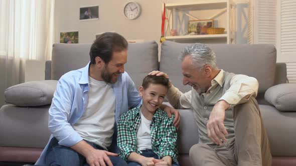 Father and Son Spending Pastime, Enjoying Visit to Grandfather, Slow-Motion