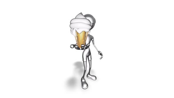 Silver Man Cartoon Show Ice Cream  3D Looped on White