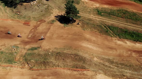 Extreme Sport Motorcycle race,Aerial Shot of Motocross Start, the Motocross Competition. Aerial View