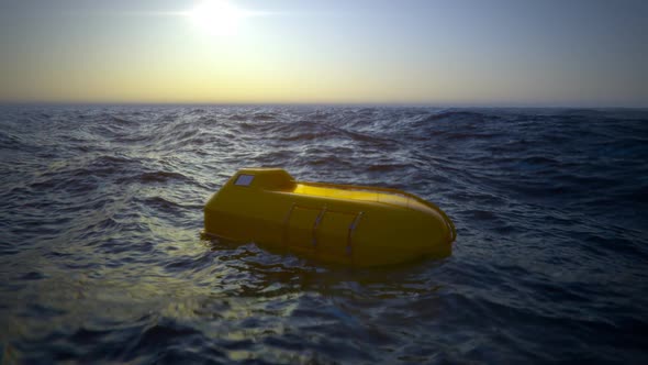 Animation of lifeboats sailing in the oceanic or marine infinite landscape.