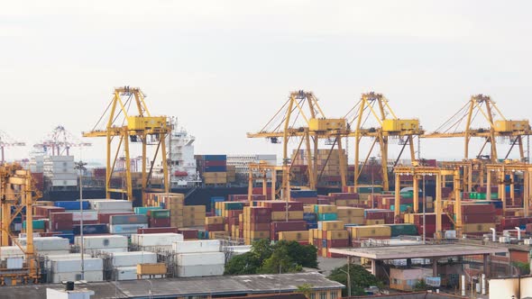 Loading Unloading Ship in Container Terminal Timelapse