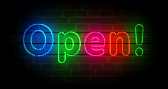 Open neon on brick wall loop