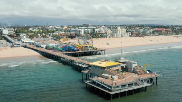 Cinematic Video of Famous Colorful Santa Monica Pier with the Amusement Park