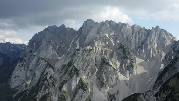 Aerial Circle Fly Around Dachstein Top Summit Mountain Top Located Near Hinterer Gosausee Lake Upper