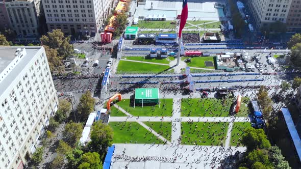 Marathon square Citizenship Plaza, Palace Moneda (Santiago, Chile, aerial view) 