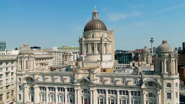 Famous Port of Liverpool Building at Pier Head  Aerial View  Travel Photography