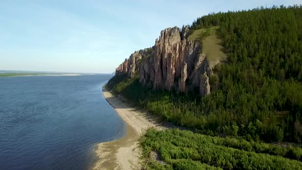 Lena Pillars. Natural Rock Formation Along the Banks of the Lena River in Far Eastern Siberia 