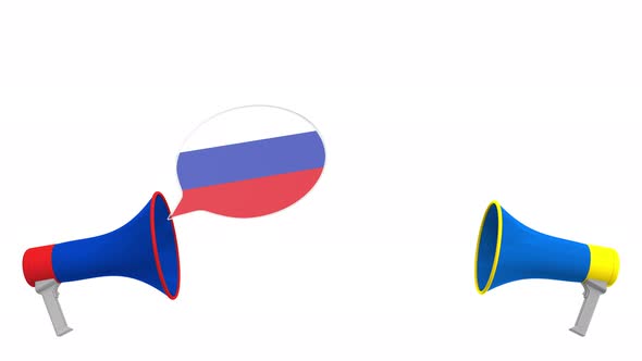 Flags of Ukraine and Russia on Speech Balloons