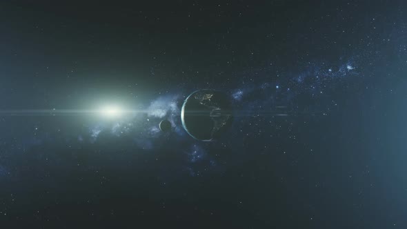 Planet Earth Spin Moon Orbit Space Sun Beam Glow