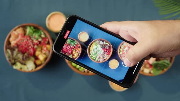 Recording Video of Hawaiian Poke Bowls Using Smartphone Top View