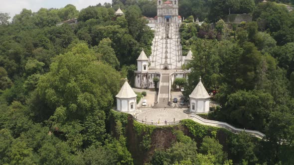 Santuario do Bom Jesus Sanctuary drone aerial view in Braga, Portugal