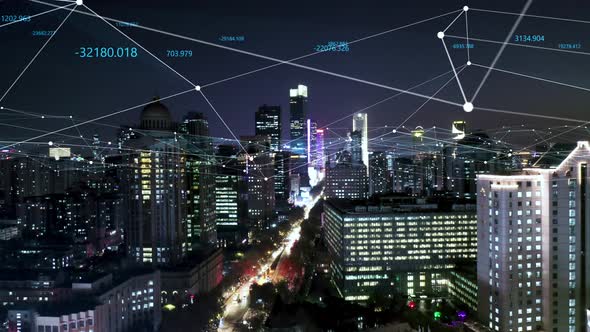 smart Connected city skyline. Futuristic network concept, city Technology.