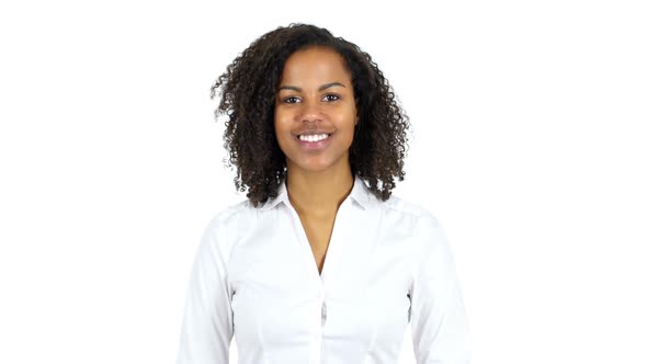 Smiling Black Woman White Background