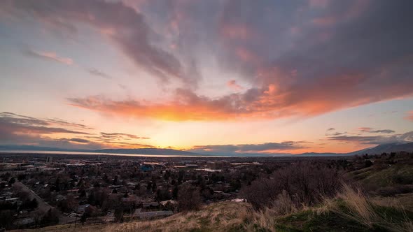 Sunset over Provo city in time lapse during sunset