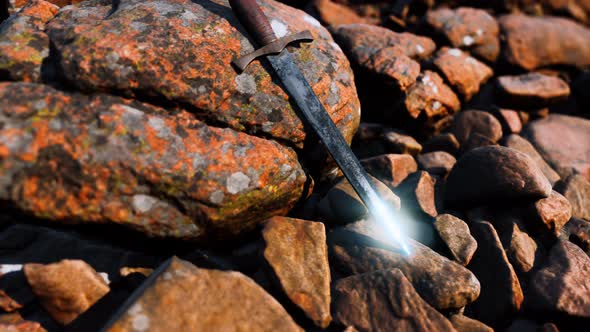 Old Dagger on the Rock at Sunset