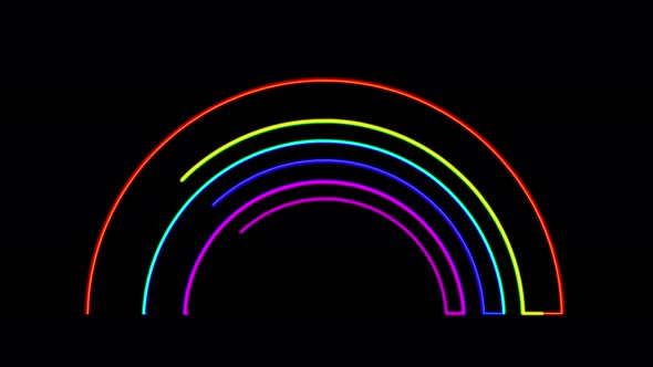 Glowing multicolored neon line Rainbow icon isolated on black background. 4K video animation.