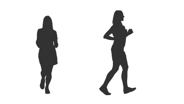 Silhouette of Young Woman Jogging, Alpha Channel