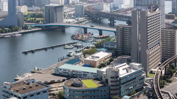 tokyo japan city harbour skyscrapers road highway traffic