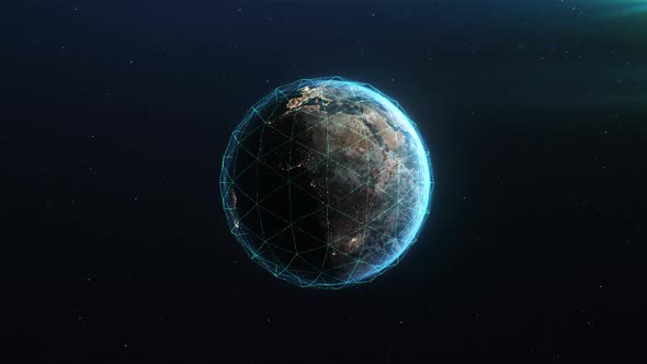 Digital Plexus Grid Over the Earth