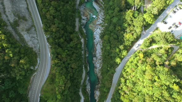 Drone Flight Over River Soca And Roads