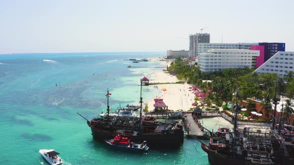 Aerial View of the Old Tourist Pirate Ship in Cancun