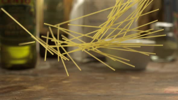 Spaghetti on table, Slow Motion