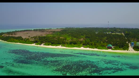 Aerial tourism of paradise island beach adventure by blue sea with white sand background of a daytri