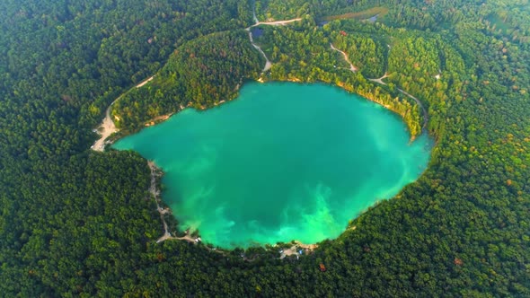 Aerial Footage of Azure Waterscape Inside Artificial Pit