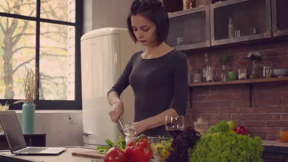 Lady Cooking Vegetarian Lunch