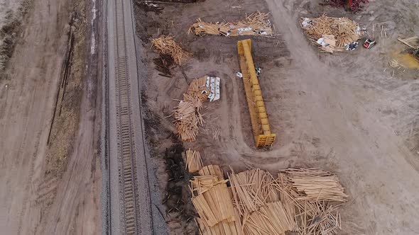 Looking down at debris scattered from train wreck