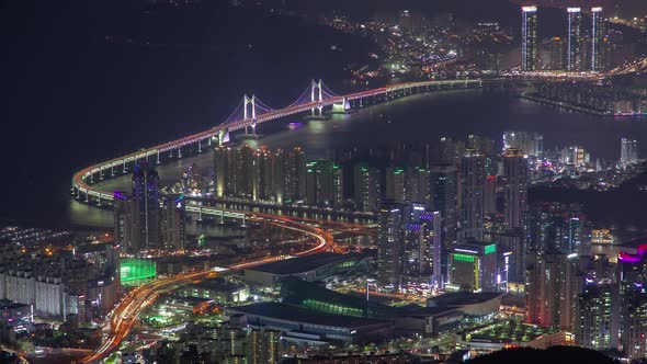 Gwangan Bridge in Busan Night Korea Skyscrapers