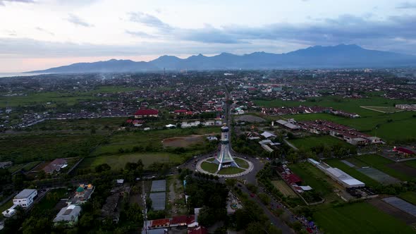 Aerial view of The extraordinary and beautiful building of the Mataram City metro monument