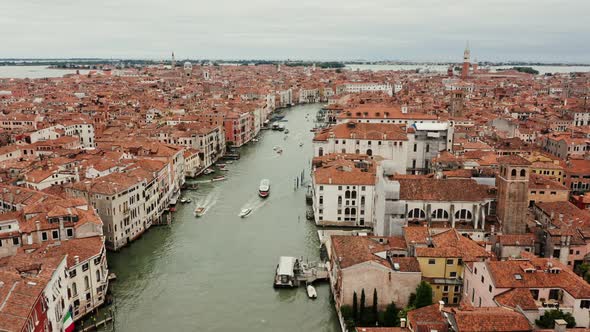 Drone Panoramic View of Venice with Traditional Houses and Grand Canal