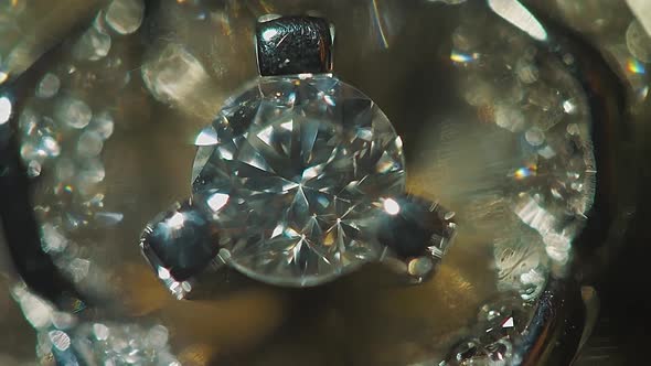 Diamond Solitaire Ring Closeup In Dark Environment
